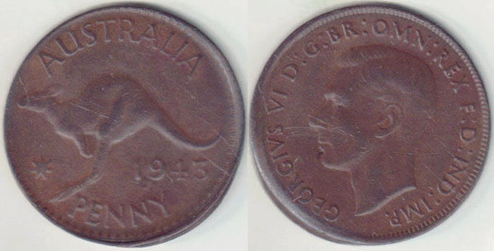 1943 Australia Penny (off center) A004053